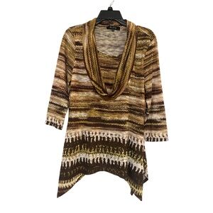 BLEU Embellished High Low Half Sleeve Scoop Tan Brown Blouse - Size M